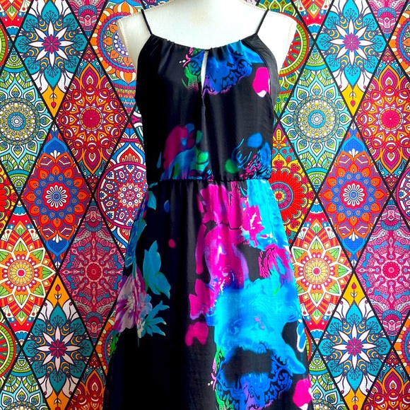 Y2K 2000s Sheike Floaty Floral 100% Silk Cocktail Dress Sz 10 - Picture 2 of 8